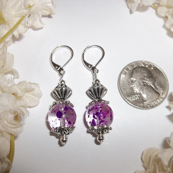 Clear & Purple Glass Beaded Earrings NWT Set Dangle Drop Fashion Accessory 5296 - Picture 2 of 8